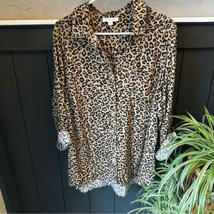 Beachlunchlounge‎ Cheetah Tan Brown 3/4 Sleeve Notched Collar Shirt size 1X